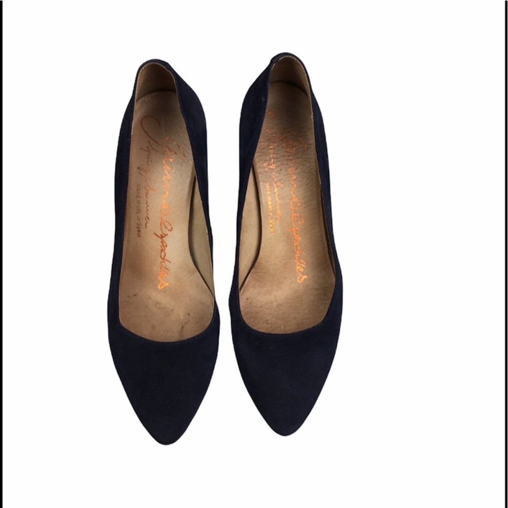 Gaimo Navy suede wedge espadrille pointy toe pumps